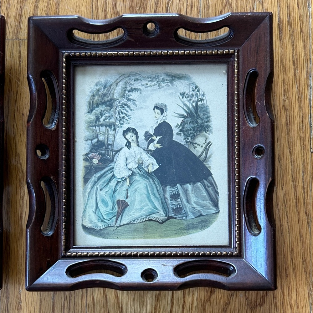 Antique Vintage Style Brown Framed Art Set Victorian Style; Excellent  Shape! - Picture 3 of 8